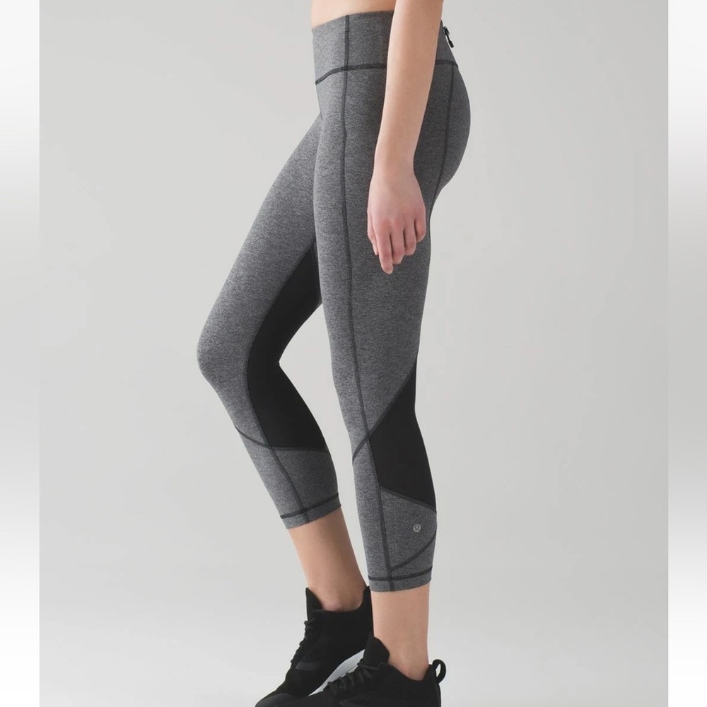 lululemon athletica Pace Rival Crop 23”Heathered Gray/Black‎ Leggings Sz 10